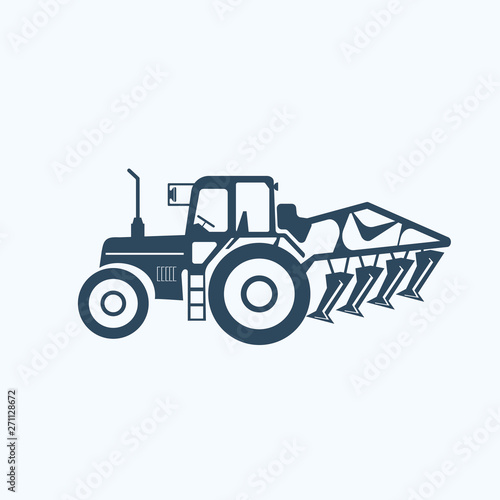 Tractor icon with tiller to plo till land.