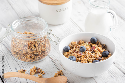 fruit and seed granola with blueberry