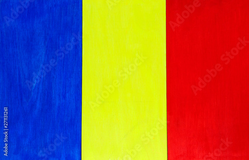 Romanian flag background - Romania's national colors on a wooden background.