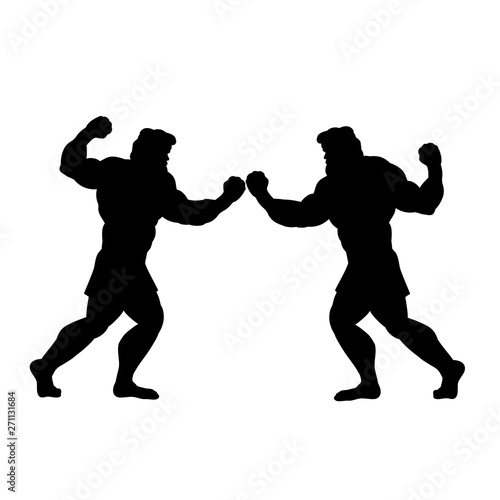 Two men fight silhouette conflict. Vector illustration.