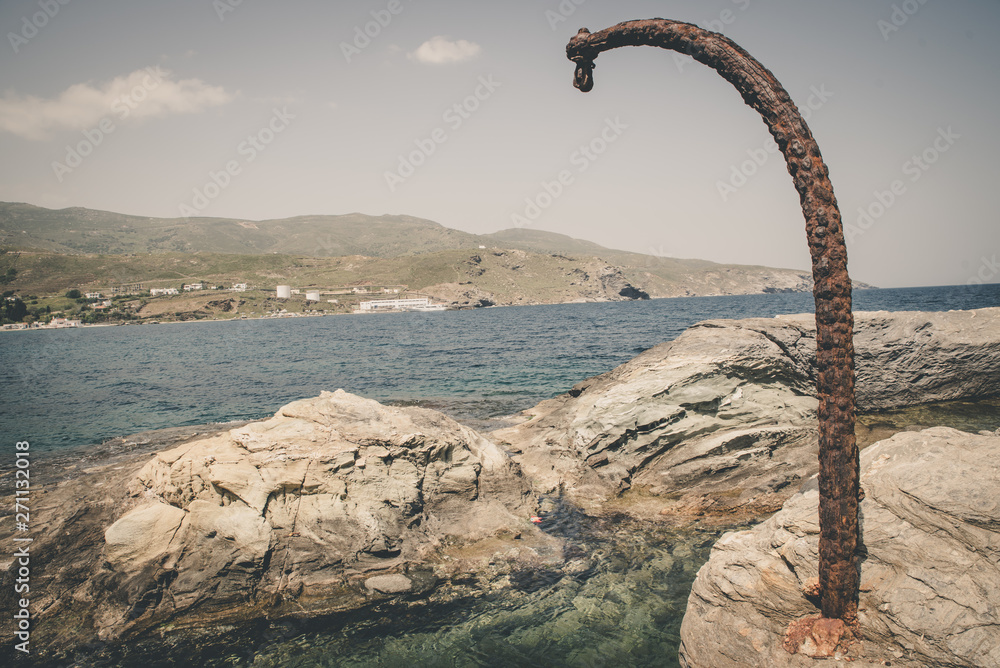 Fototapeta premium Chora of Andros, view of houses from the side at the coastline