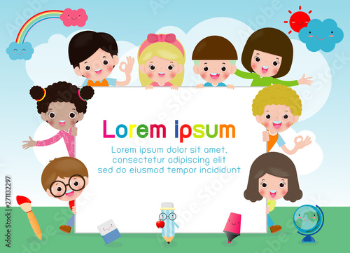 back to school, kids school, education concept, Kids go to school, Template for advertising brochure, your text,Kids and frame,child and frame,Vector Illustration