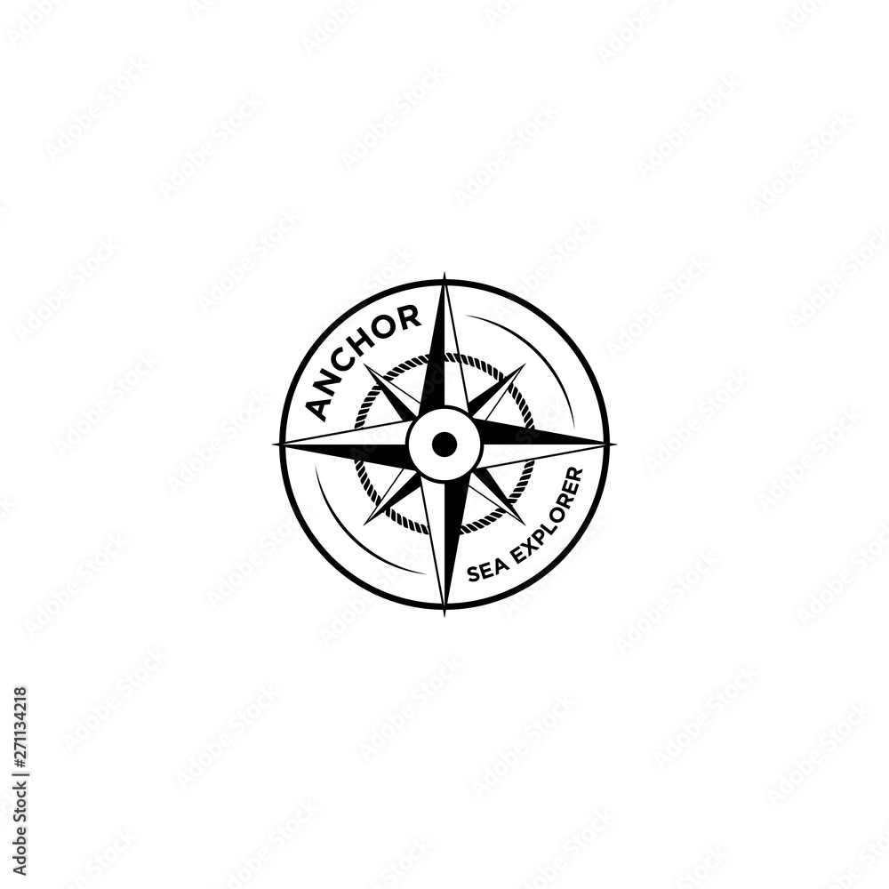 marine retro emblems logo with sailor compass, anchor logo - vector marine retro emblems logo with sailor compass, anchor logo - vector