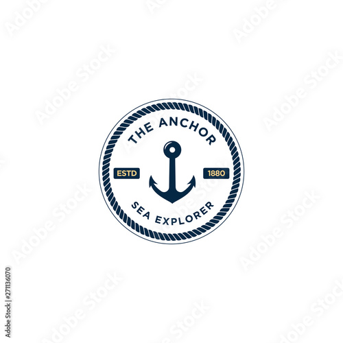 marine retro emblems logo with anchor and rope, anchor logo - vector