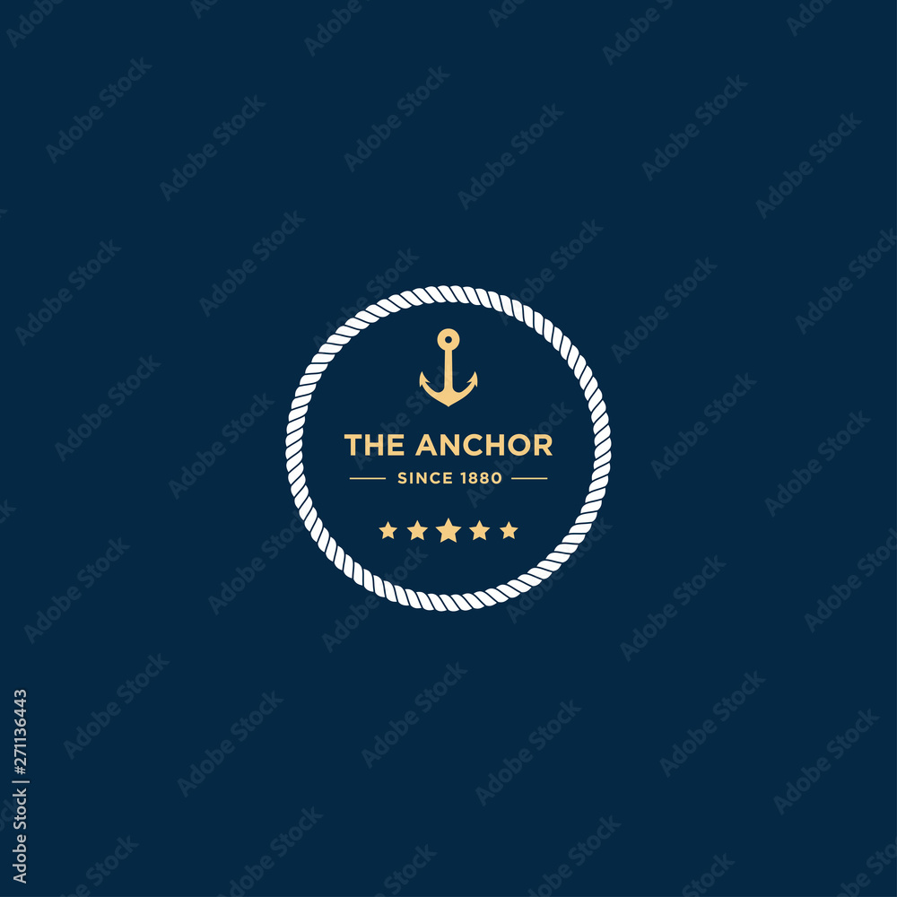 Fototapeta premium marine retro emblems logo with anchor and rope, anchor logo - vector