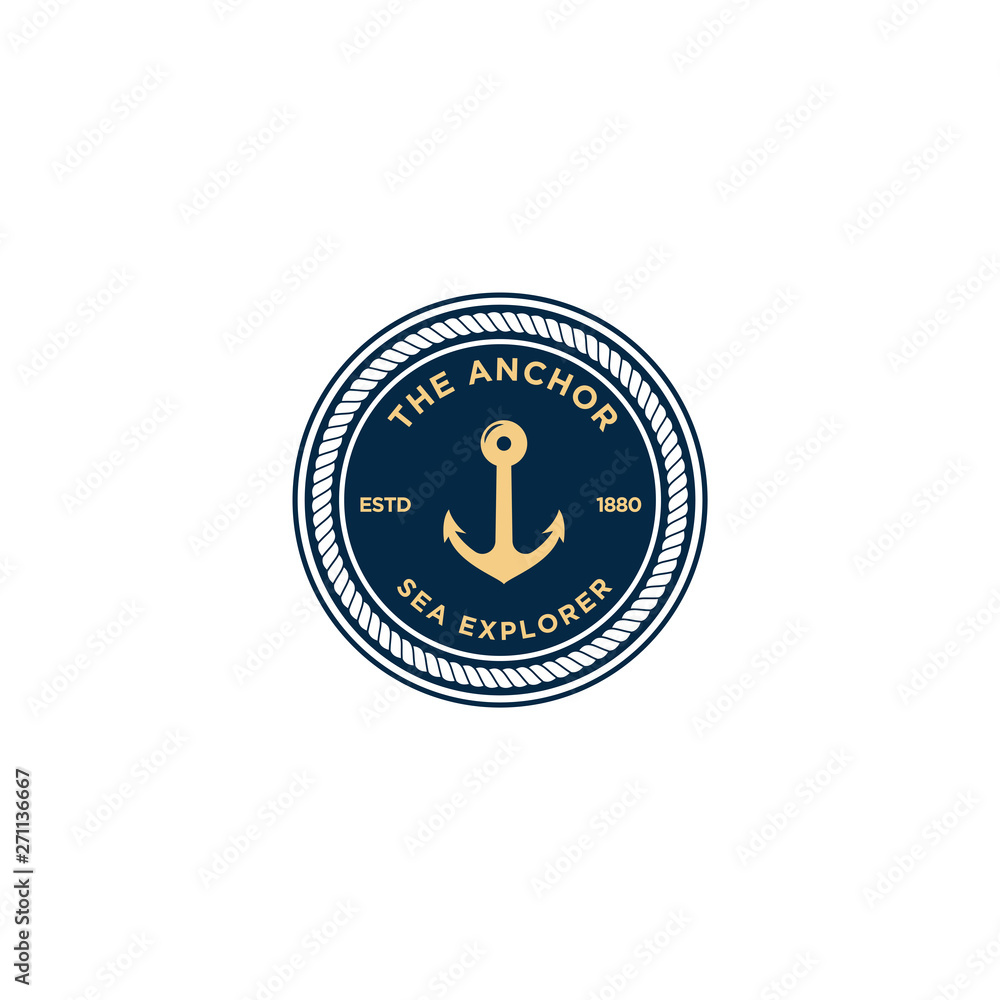 marine retro emblems logo with anchor and rope, anchor logo - vector marine retro emblems logo with anchor and rope, anchor logo - vector