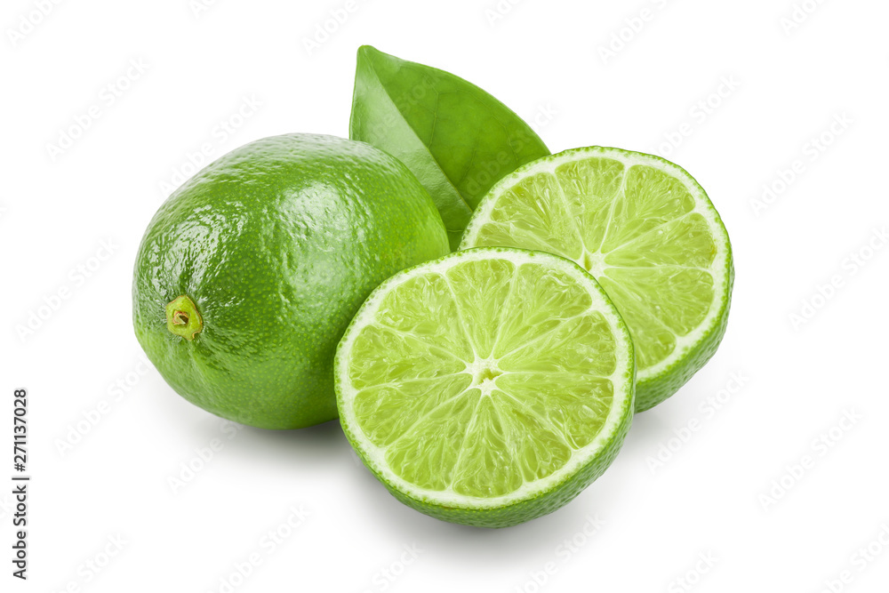 lime with half and leaf isolated on white background lime with half and leaf isolated on white background