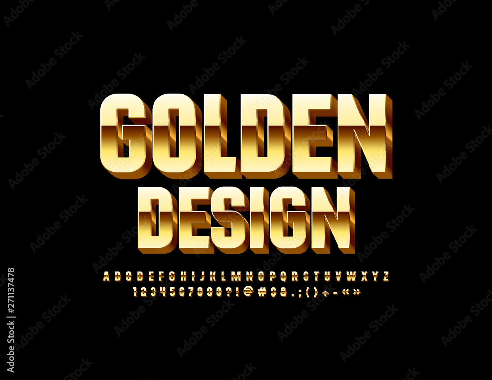 Vector Golden Design Alphabet set. 3D reflective Font. Luxury Letters, Numbers and Symbols Vector Golden Design Alphabet set. 3D reflective Font. Luxury Letters, Numbers and Symbols