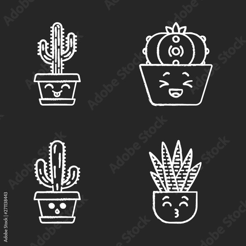 Cactuses chalk icons set
