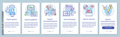 Esports onboarding mobile app page screen with linear concepts