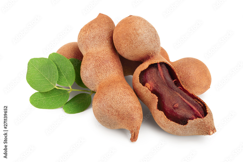 Fototapeta premium Tamarind fruit with leaf isolated on white background