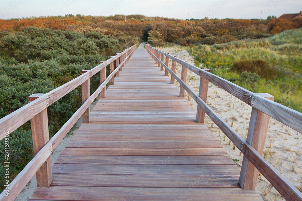 Wooden footbridge on a beach in West Flanders, Belgium