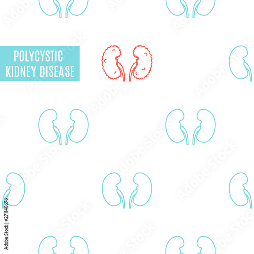 Polycystic kidney disease awareness poster made in linear style on white background. Healthy urinary system medical concept. Human body organ anatomy icon. Vector illustration.