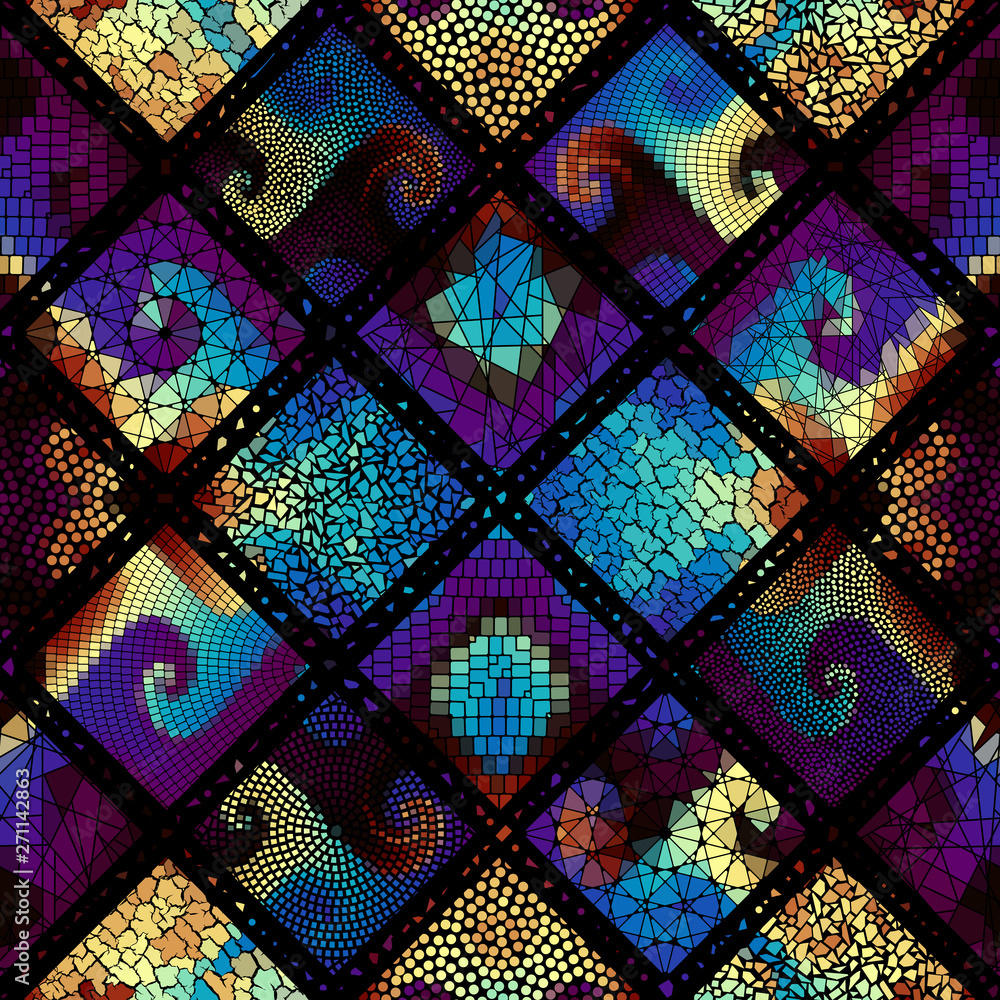 Seamless background pattern. Mosaic art pattern. Block design of squares. Vector image. Seamless background pattern. Mosaic art pattern. Block design of squares. Vector image.