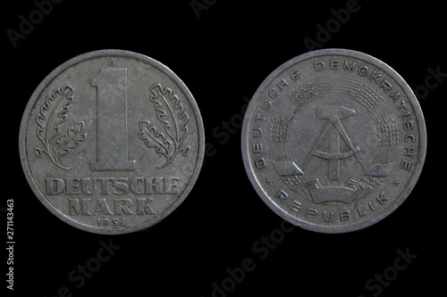 Vintage DDR (GDR - German Democratic Republic) 1 Mark aluminium coin 1956 year. photo