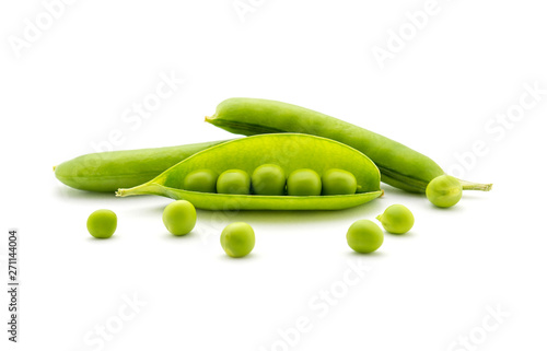 Photo of green peas isolated on white background