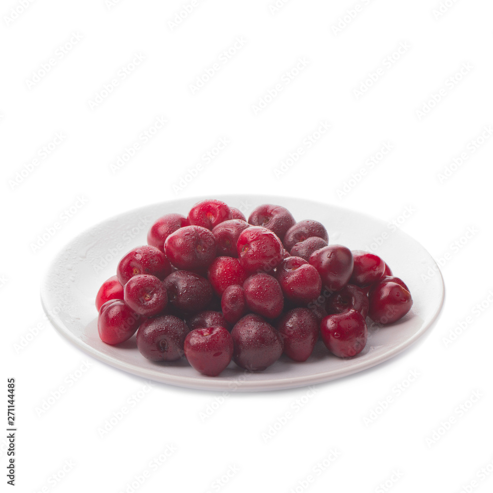 heap of cherry in plate isolated on white heap of cherry in plate isolated on white