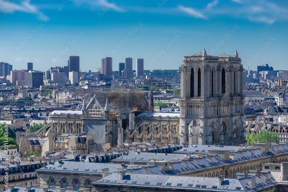  Paris, the Notre-Dame cathedral burnt  after the fire, on the ile de la Cité