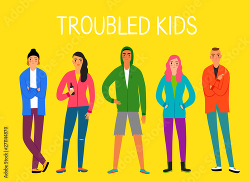 Rebellious and troubled teenagers set.