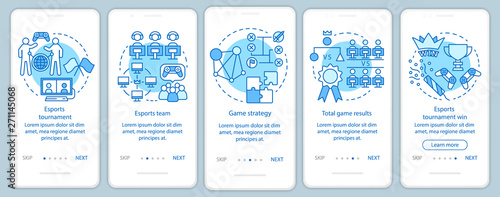 Esports tournament onboarding mobile app page screen vector template