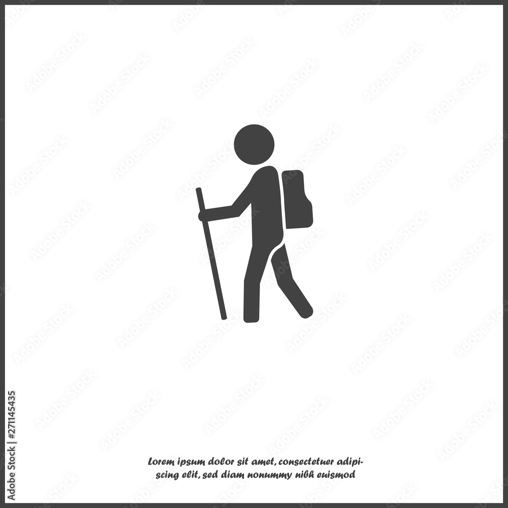Vector Icon man engaged in hiking on white isolated background.