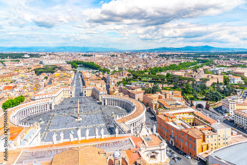 St. Peter's Square and Rome panoramic cityscape. View from dome of St. Peters Basilica