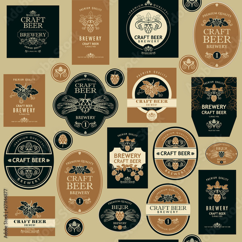 seamless pattern with various beer labels in retro style