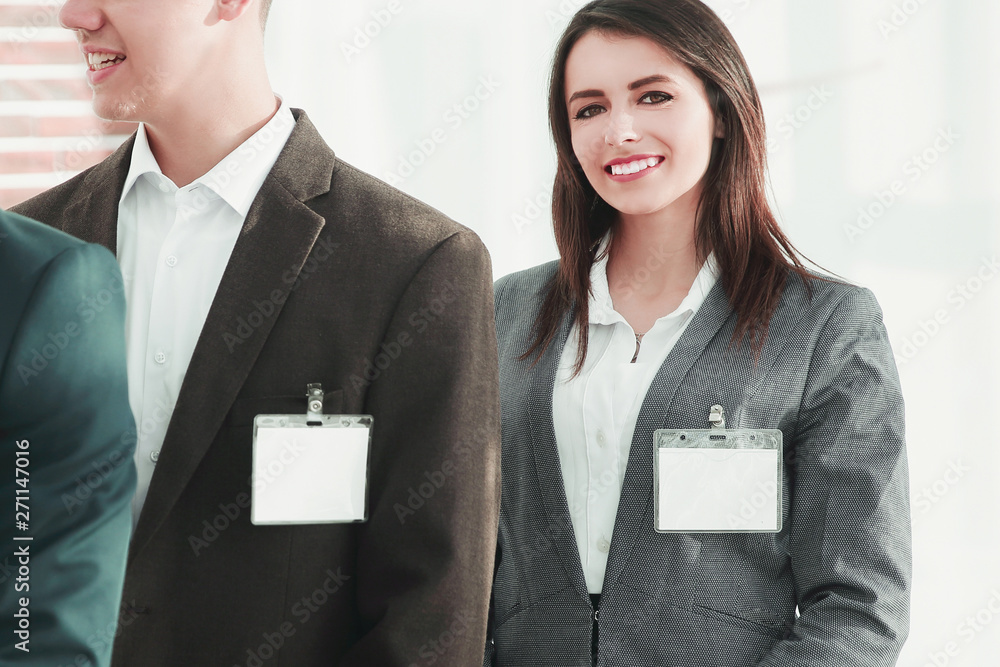 group of business people with blank badges