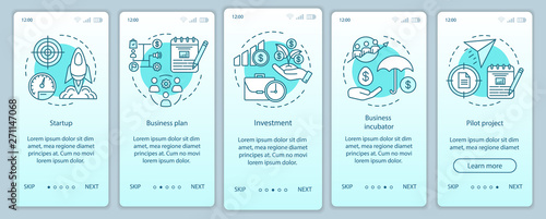 Business industry onboarding mobile app page screen with linear concepts