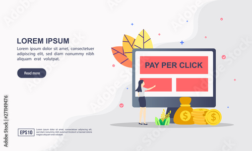 Vector illustration concept of pay per click. Modern illustration conceptual for banner, flyer, promotion, marketing material, online advertising, business presentation