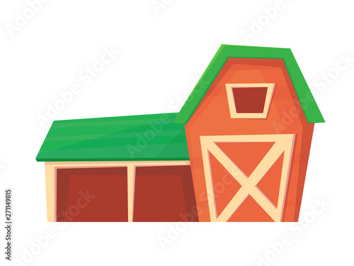 Agriculture. Red farm barn or ranch isolated on white.