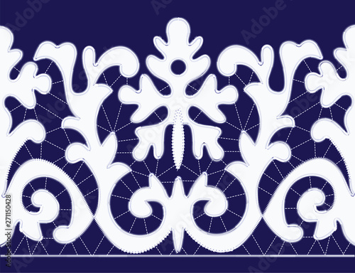 Bild auf Leinwand White Richelieu embroidery patterns on the black background