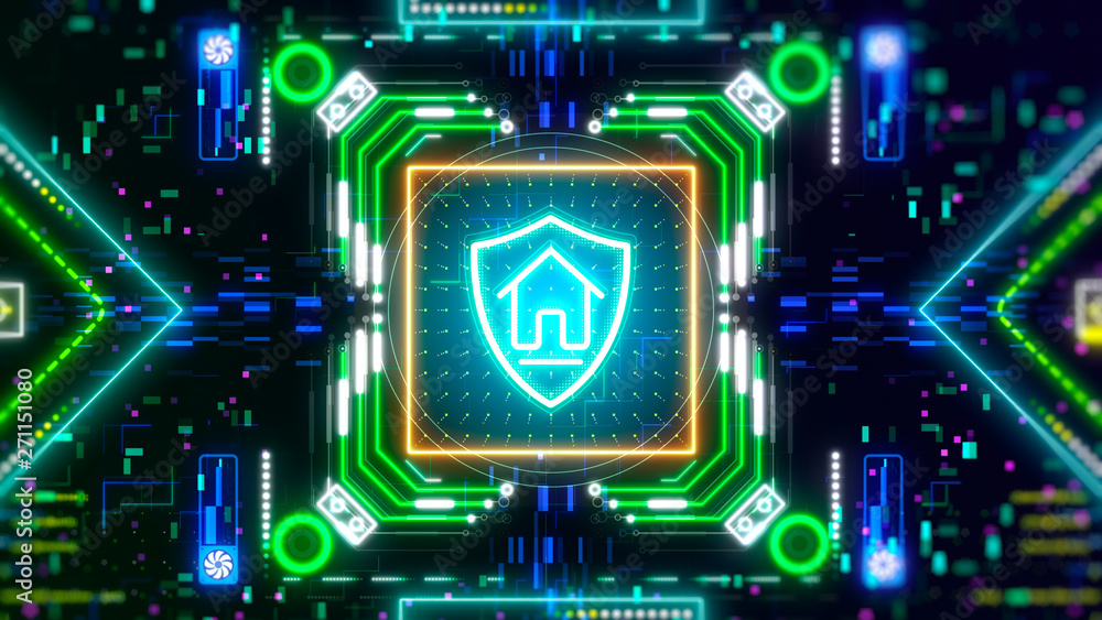 Fototapeta premium Cryptocurrency, blockchain, internet safety symbol on digital background.