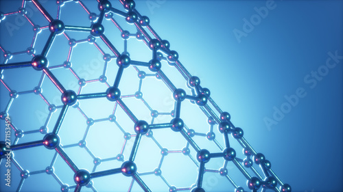 Fototapeta Naklejka Na Ścianę i Meble -  3d Illustration structure of the graphene tube, abstract nanotechnology hexagonal geometric form close-up, concept graphene atomic structure, concept graphene molecular structure. Carbon tube