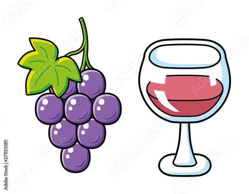 Red wine glass and grape bunch isolated