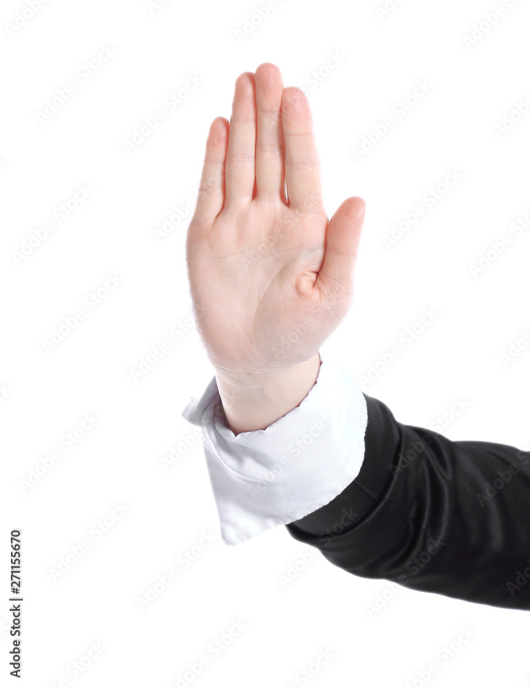 hand business woman showing stop gesture .isolated on white hand business woman showing stop gesture .isolated on white