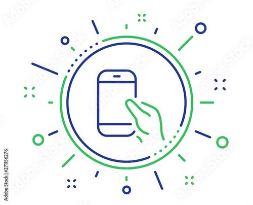 Hold Smartphone icon. Give Cellphone or Phone sign. Ð¡ommunication Mobile device symbol. Quality design elements. Technology hold Smartphone button. Editable stroke. Vector