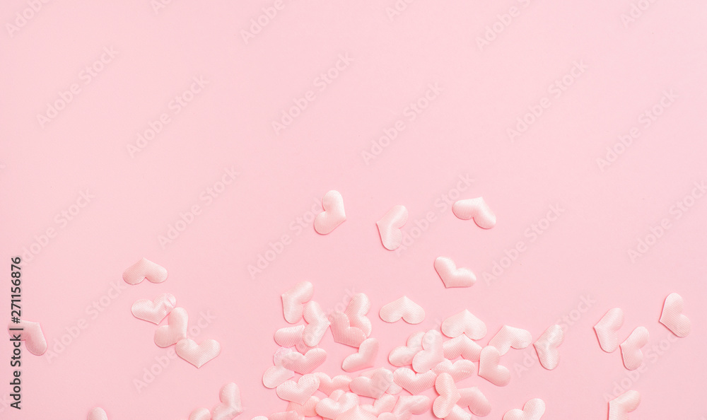 Elements in shape of heart flying on pink background. symbols of love for Happy Women's, Mother's, Valentine's Day Elements in shape of heart flying on pink background. symbols of love for Happy Women's, Mother's, Valentine's Day