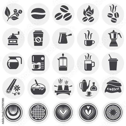 Coffe related icons set on background for graphic and web design. Simple illustration. Internet concept symbol for website button or mobile app.