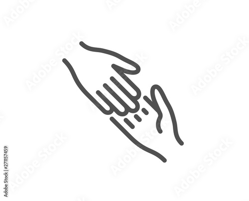 Helping hand line icon. Give gesture sign. Charity palm symbol. Quality design element. Linear style helping hand icon. Editable stroke. Vector