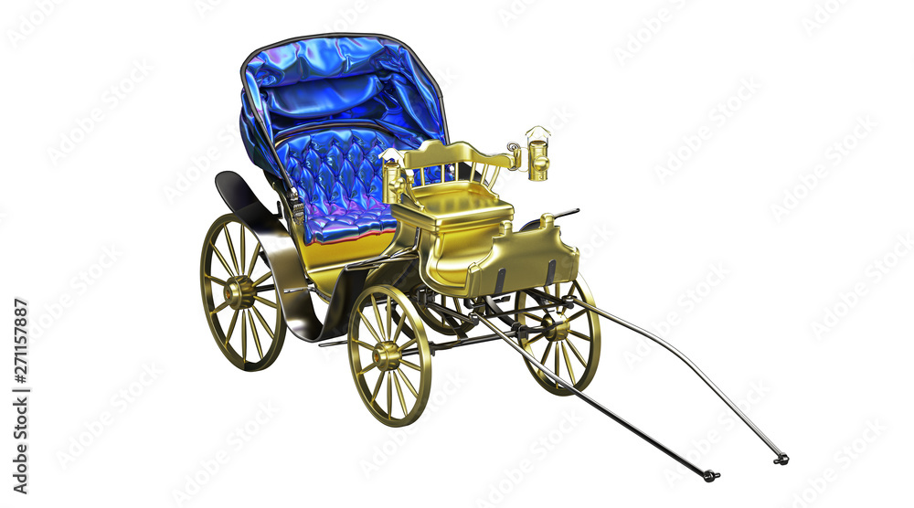 Ancient empty wooden carriage, horse-drawn carriage, 3d render, 3d illustration