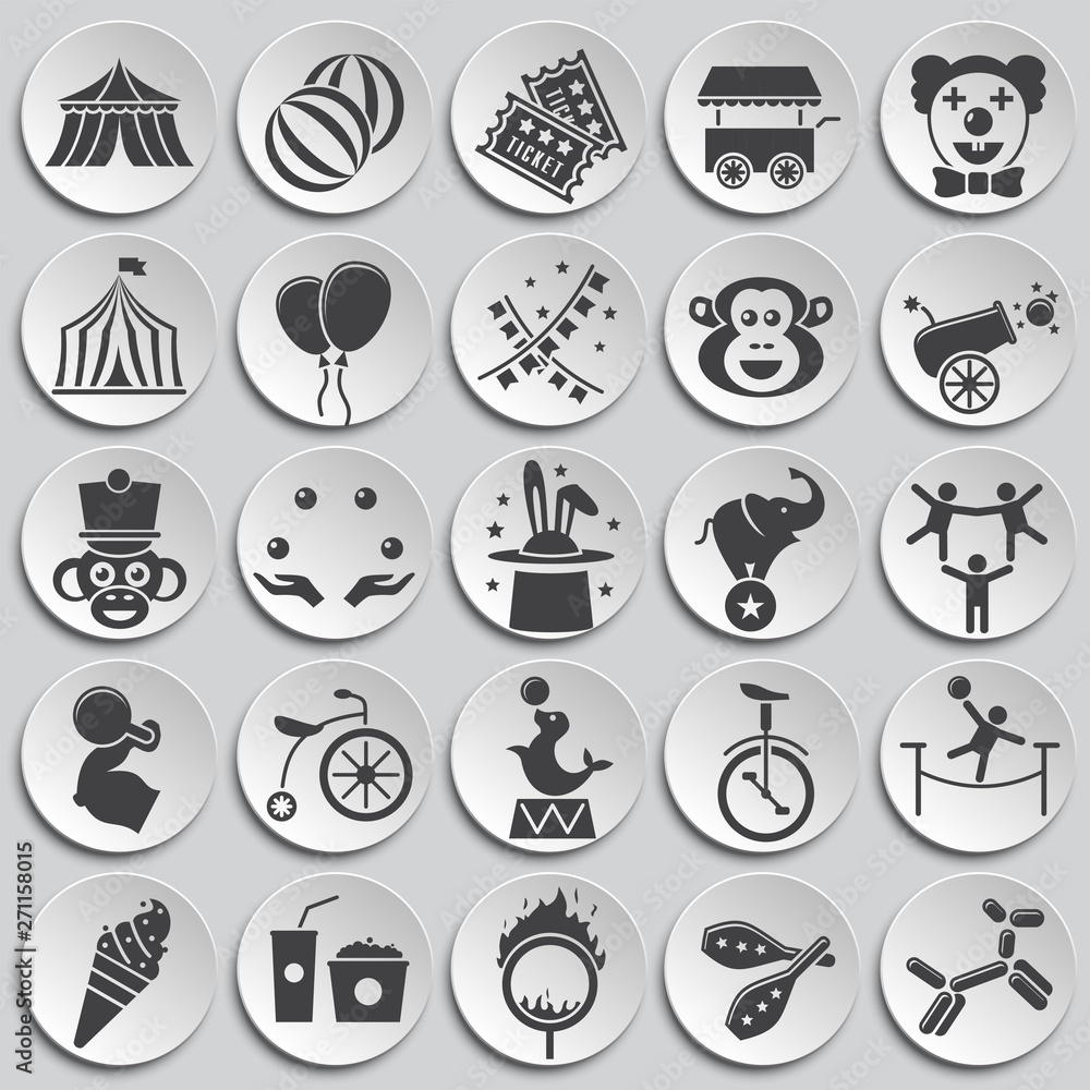 Circus related icons set on background for graphic and web design. Simple illustration. Internet concept symbol for website button or mobile app.