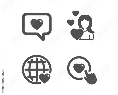 Set of Love, International love and Like button icons. Internet dating, Dating service.  Classic design love icon. Flat design. Vector