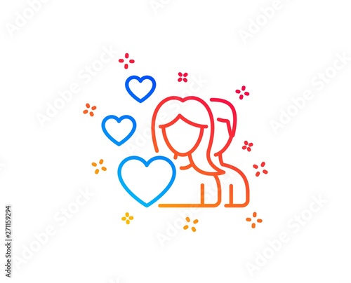 Couple Love line icon. Group of People sign. Valentines day symbol. Gradient design elements. Linear couple icon. Random shapes. Vector