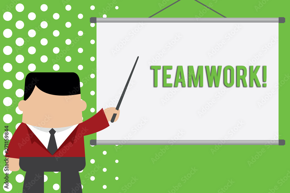 Word writing text Teamwork. Business photo showcasing combined action of group especially when effective and efficient Businessman standing in front projector screen pointing project idea Word writing text Teamwork. Business photo showcasing combined action of group especially when effective and efficient Businessman standing in front projector screen pointing project idea