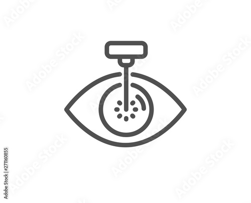 Eye laser surgery line icon. Oculist clinic sign. Optometry vision symbol. Quality design element. Linear style eye laser icon. Editable stroke. Vector