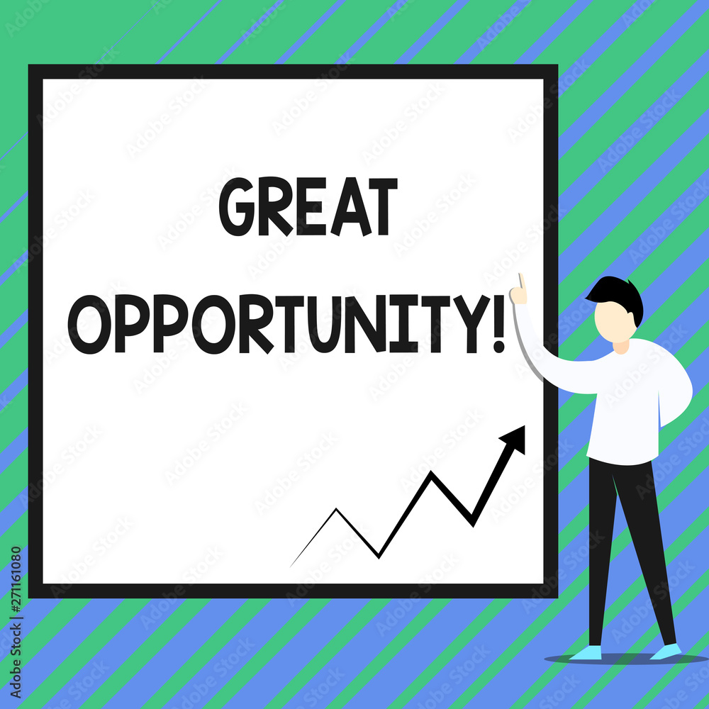 Conceptual hand writing showing Great Opportunity. Concept meaning an appropriate or favorable time or occasion to venture Zigzag arrow line diagram chart present in board by lecturer Conceptual hand writing showing Great Opportunity. Concept meaning an appropriate or favorable time or occasion to venture Zigzag arrow line diagram chart present in board by lecturer