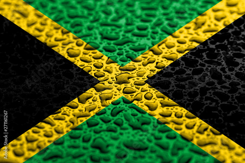 National flag of Jamaica made of water drops. Background forecast concept.