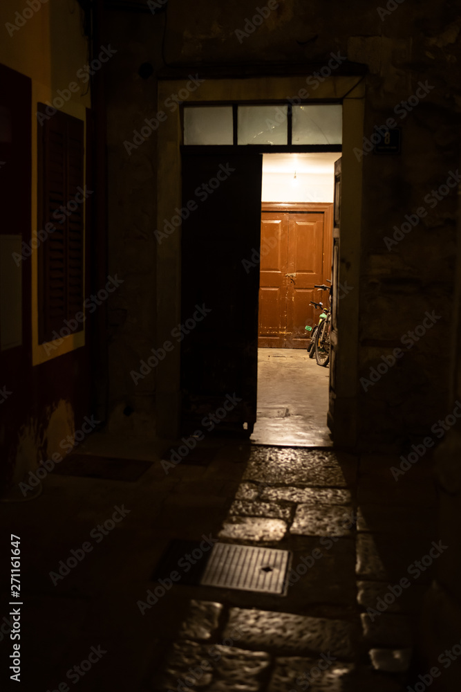 Open door in the city of Cres on an evening in spring
