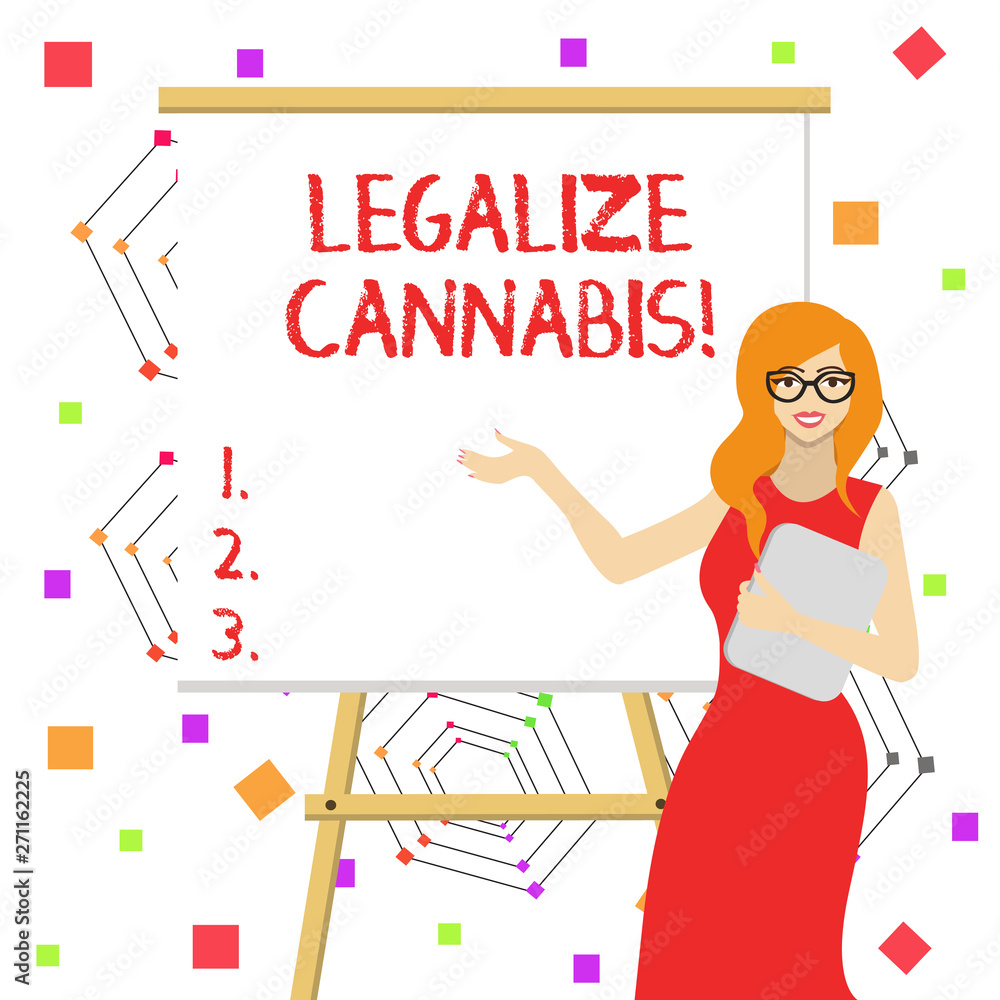 Word writing text Legalize Cannabis. Business photo showcasing law which legalized recreational cannabis use nationwide White Female in Glasses Standing by Blank Whiteboard on Stand Presentation Word writing text Legalize Cannabis. Business photo showcasing law which legalized recreational cannabis use nationwide White Female in Glasses Standing by Blank Whiteboard on Stand Presentation